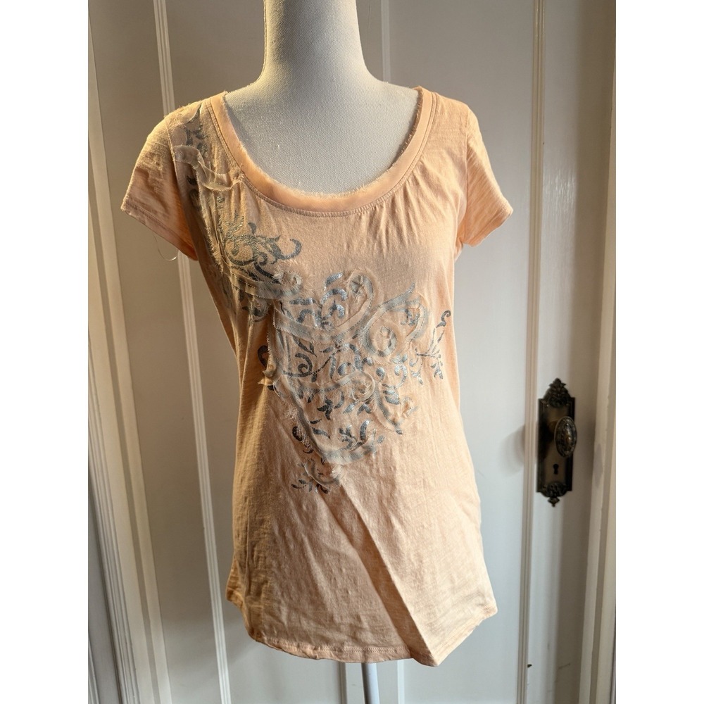 Willi Smith Y2K Embellished Peach Graphic T-shirt Size M